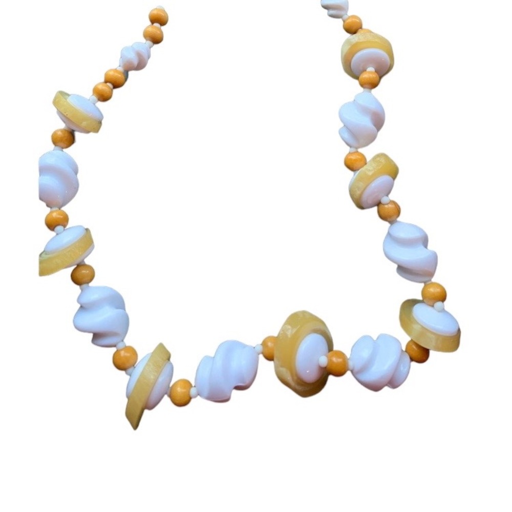 Miriam Haskell Vintage Lucite & Wooden Beaded Nec… - image 1
